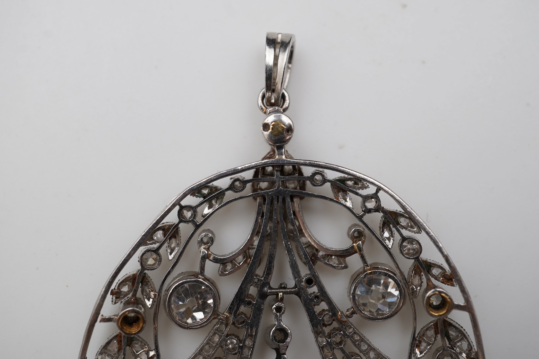 A fine Belle Epoque natural pearl and diamond pendant, circa 1910